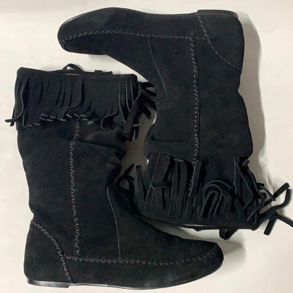 Black Suede Tassel Fringe Boots